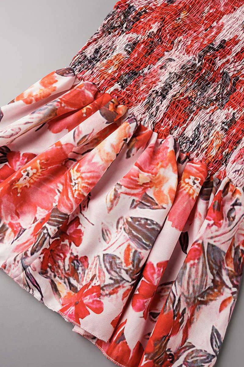 hulianfu Sweet Elegant Print Patchwork V Neck Waist Skirt Dresses(4 Colors) - Deanwangkt