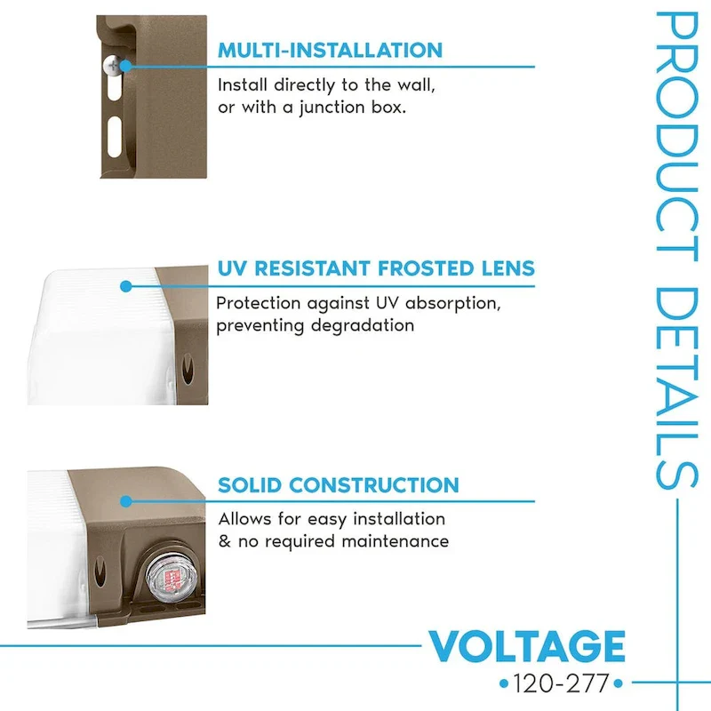 Luxrite 15/20/25W LED Wall Pack Light with Photocell, 3CCT, 1800/2400/3000LM, Dusk to Dawn, IP65, Dimmable - 3000k/4000k/5000k