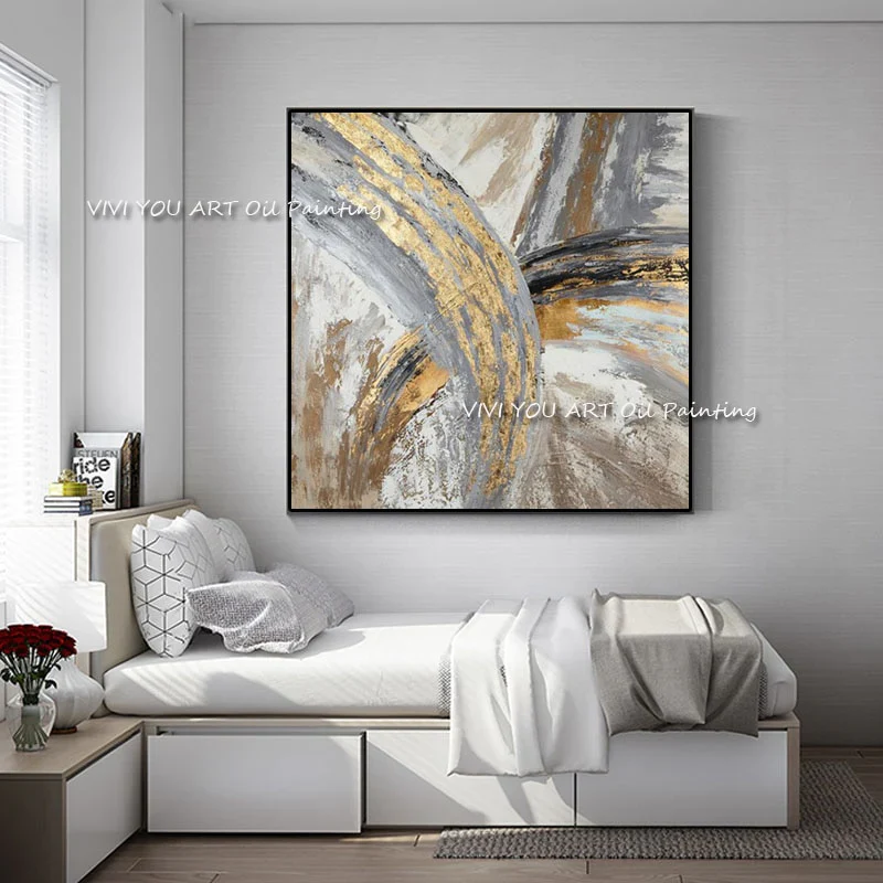 HULIANFU New Design High Quality Hand-painted Modern Golden Oil Painting on Canvas Modern Art Oil Painting for All Kinds of Wall Decor - Deanwangkt