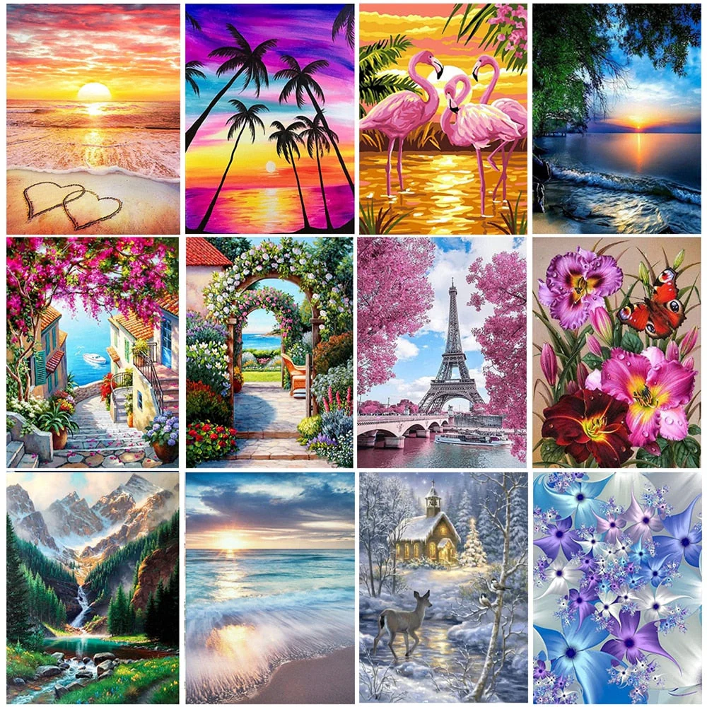 HULIANFU Sunset Scenery DIY 5D Diamond Painting Full Round Drill Mosaic Landscape Diamond Embroidery Picture Rhinestone Home Decor Gift - Deanwangkt