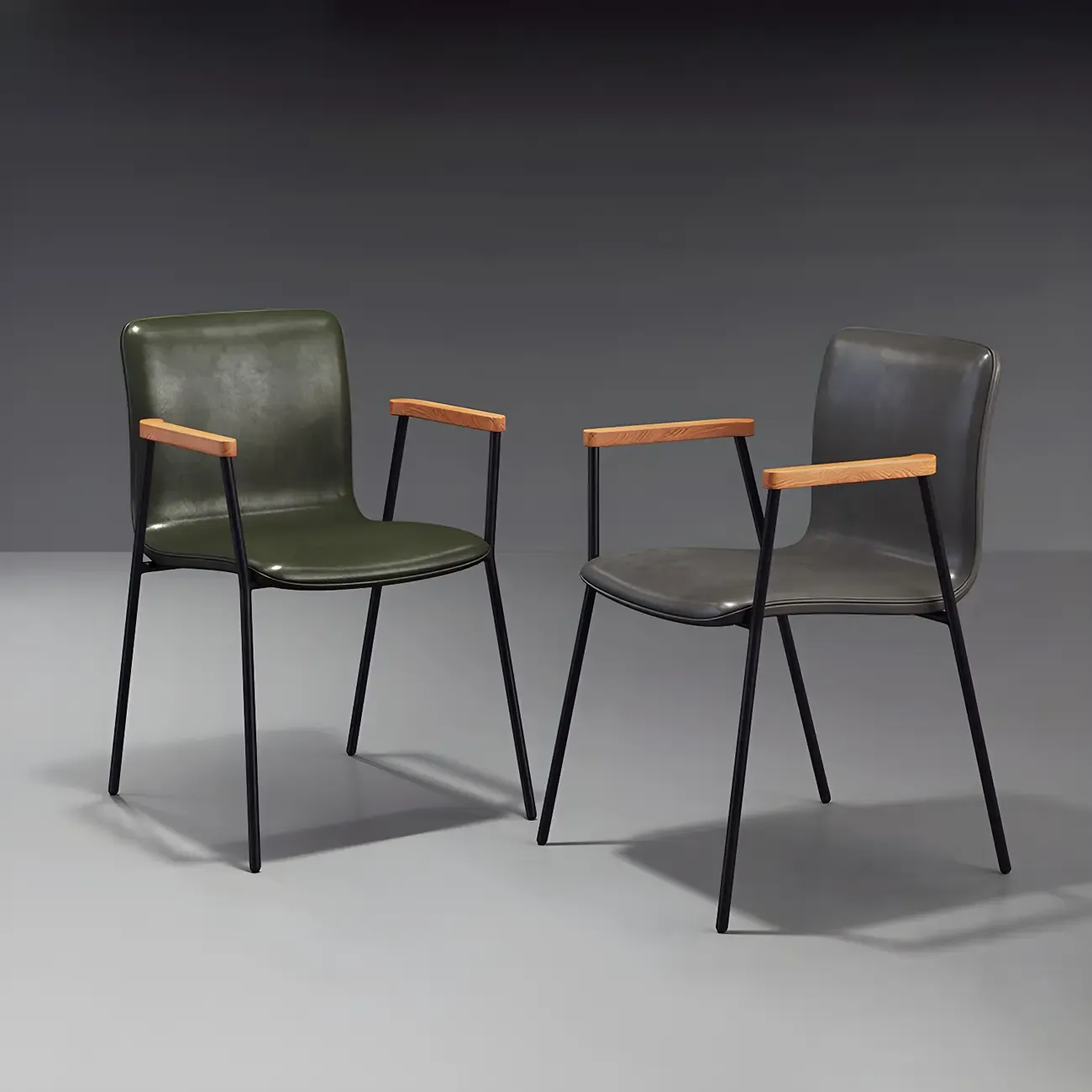 Leather Metal Legs Armrest Backrest Dining Chair