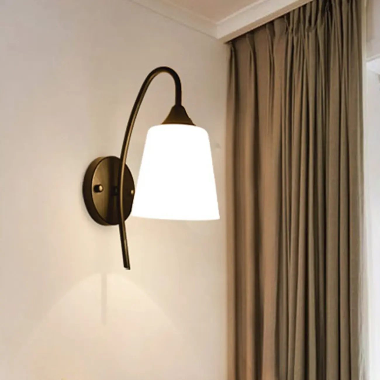 Simple Curved Black Metal Vanity Light with Glass Shade