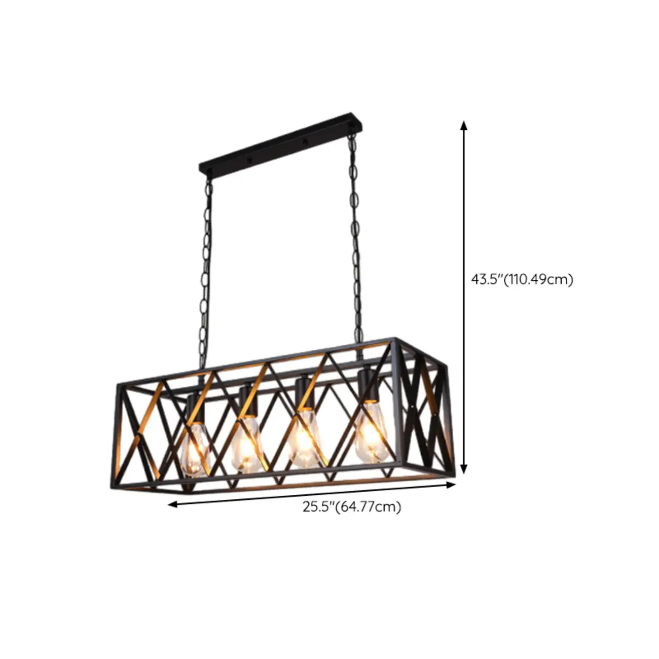 Industrial Rectangle Black 4-Light Kitchen Island Light