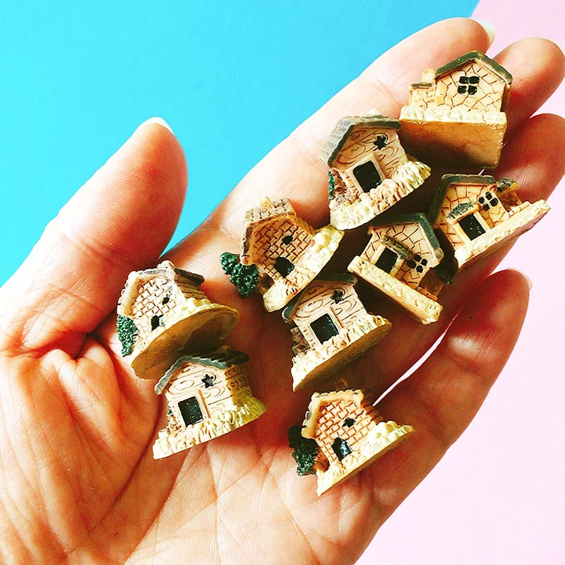 HULIANFU New~9 pcs mini house/little trees/miniatures cottage/shabby /cute/ fairy garden/gnome/moss terrarium home decor/crafts supplies - Deanwangkt