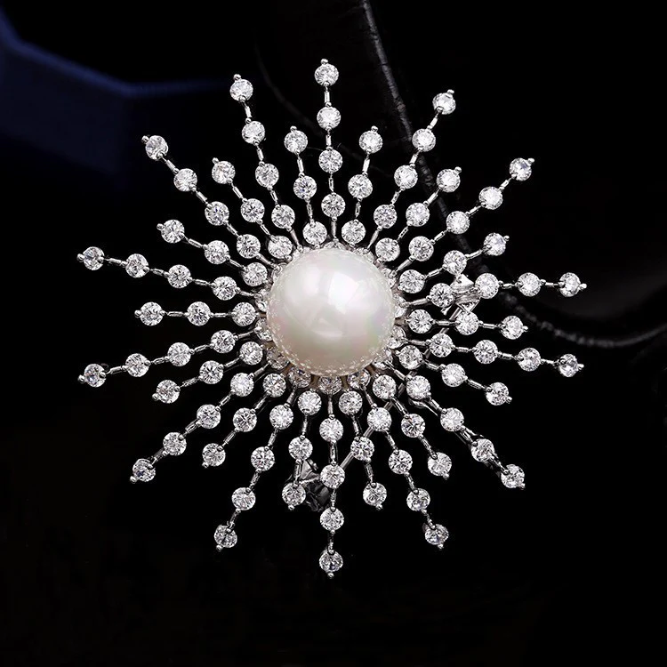2025 Korean version of light luxury brooch women's gypsy star snowflake zircon pearl brooch coat sweater pin clothing fashion - Deanwangkt