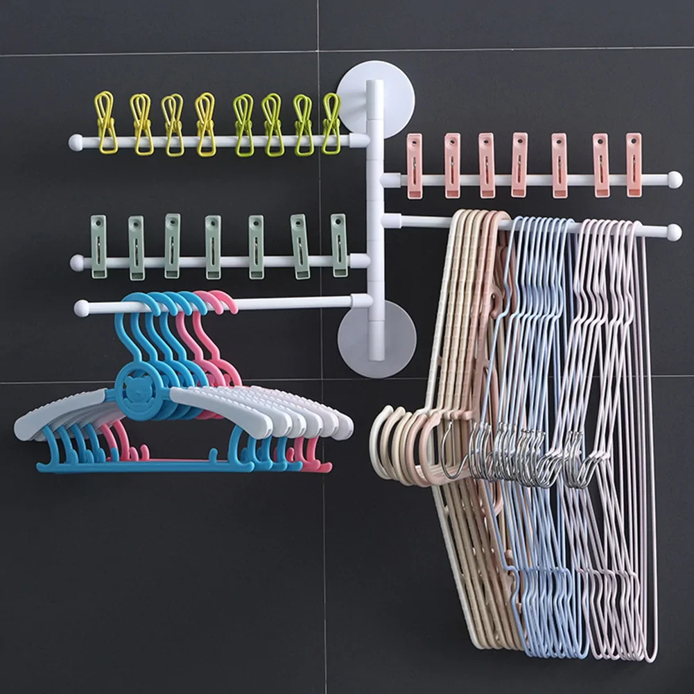 HULIANFU Multi-bar Wall Mounted Rotating Towel Rack Punch-free 180 Degree Bathroom Bath Towel Hanger Holder Stand Tools Accessories - Deanwangkt
