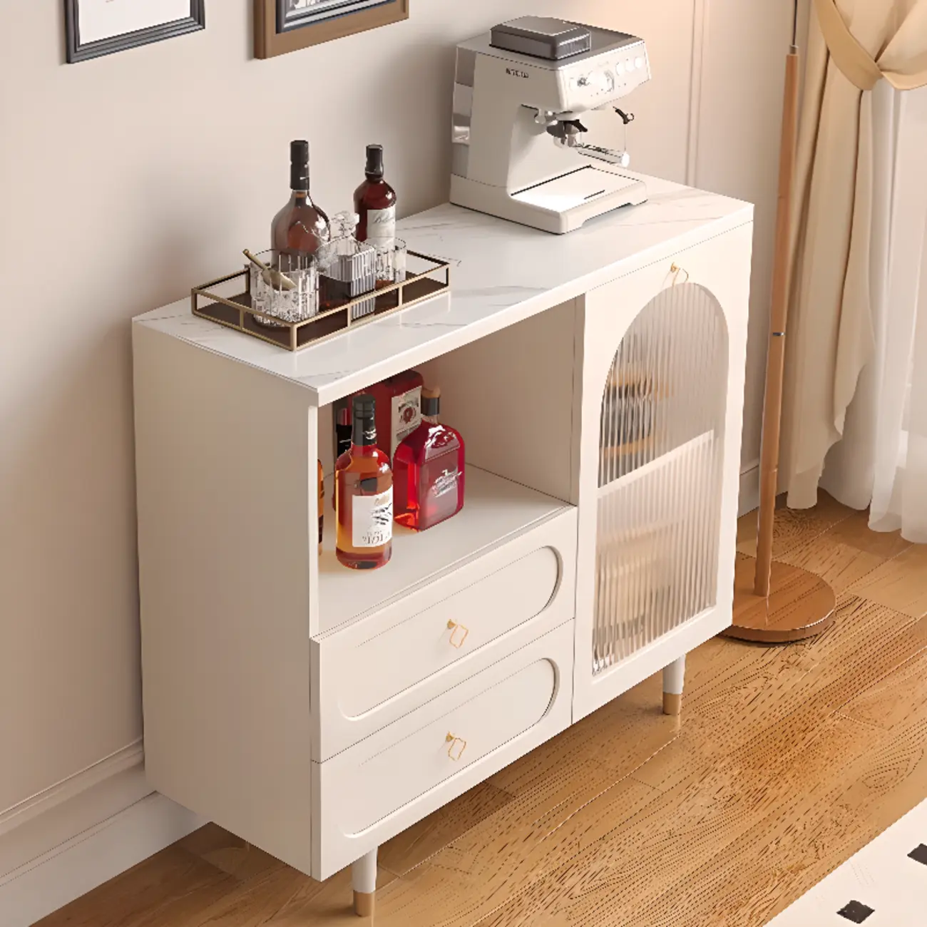 Modern Wooden 2-Drawer Open Shelving Buffet Cabinet