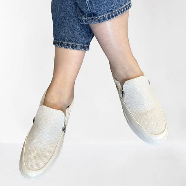 Women's Sneakers Plus Size Slip-on Sneakers White Shoes Outdoor Daily Flat Heel Round Toe Basic Casual Minimalism Walking Shoes Mesh Zipper Solid Color Black White Gold - Deanwangkt