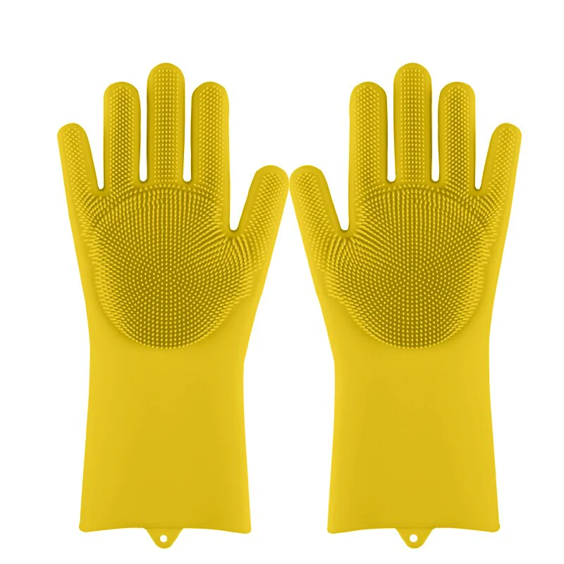 HULIANFU Silicone Dishwashing Cleaning Glove Magic Scrubber Sponge Rubber Glove for Washing Dish Kitchen Car Bathroom Pet Brush Cleaner - Deanwangkt