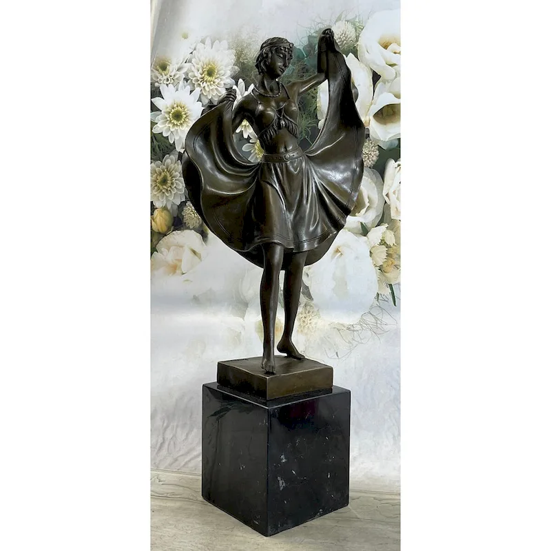 Bergman Art Deco Flapper Dancer Girl Lifting Skirt Bronze Statue Figure Sculpture 18 Inches X 8 Inches