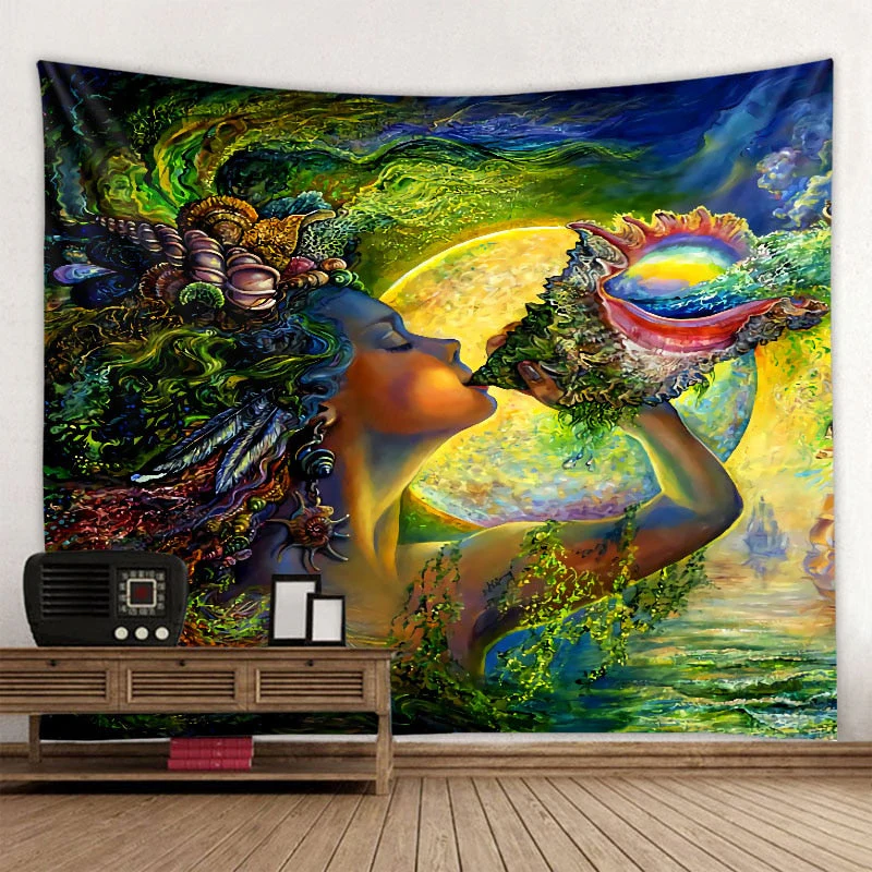 HULIANFU Psychedelic Mushroom 3D Printing Tapestry Hippie Fantasy Colorful Art Tapestry Mandala Bohemian Family Dormitory Wall Decoration - Deanwangkt