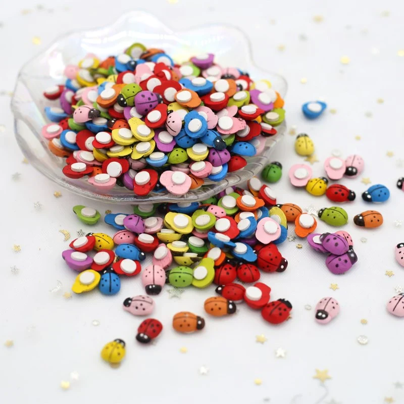 HULIANFU MINI Wood Bee Ladybug Colorful with Glue Home Refrigerator Wall Decoration DIY Handmade Child Gift Party Accessories 50/100pcs - Deanwangkt