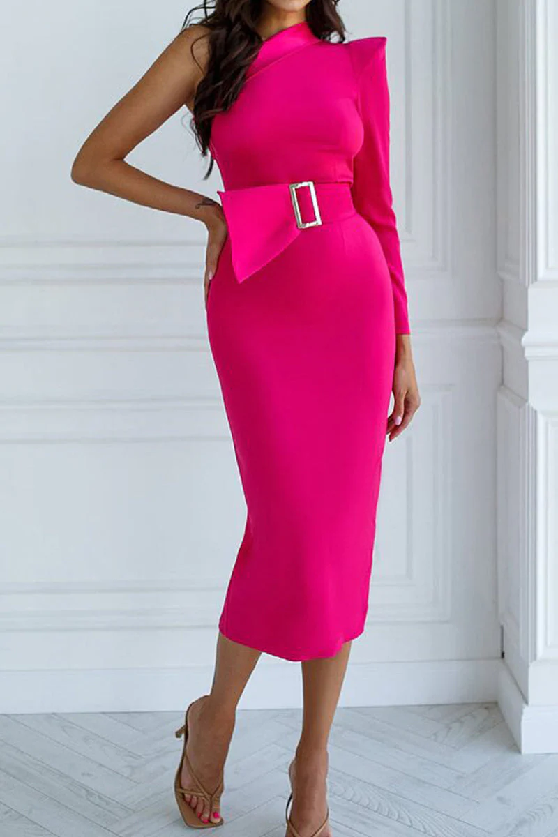 hulianfu Sweet Elegant Solid Zipper Oblique Collar Dresses(3 Colors) - Deanwangkt
