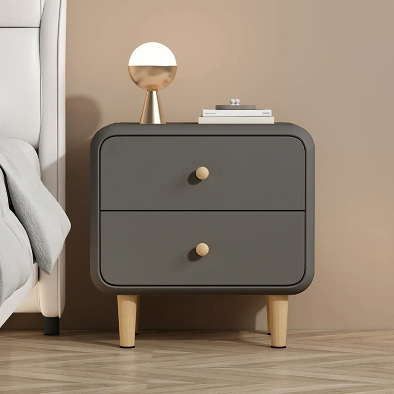 Modern Small Wood 2 Drawer Nightstand with Legs