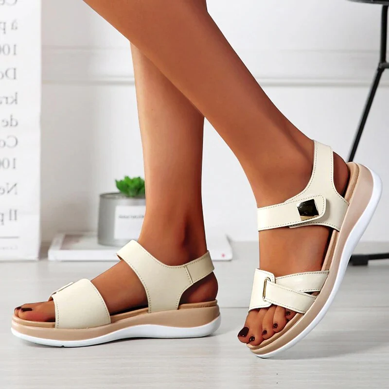 hulianfu New Women's Casual Sandals Platform Open Toe Soft-soled Beach Shoes Fashion Solid Color Outdoor Flat Sandals Sabdalia Feminina - Deanwangkt