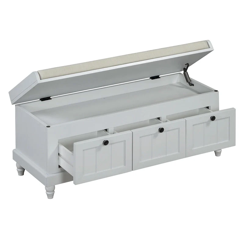 Classic Fluted Shoe Bench with Cushion & 3 Drawers