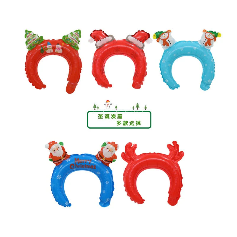 HULIANFU 2026  5pcs Christmas Hair Band Foil Inflate Balloons Santa Claus Snowman Headbands Balloon Kids Christmas Gifts Toys Balloon Balls - Deanwangkt