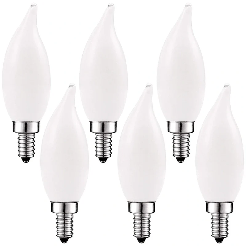 Luxrite 5W Frosted E12 LED Bulb 60W Equivalent, 2700K Warm White, 450 Lumens, Dimmable Candelabra LED Bulbs (6 Pack)