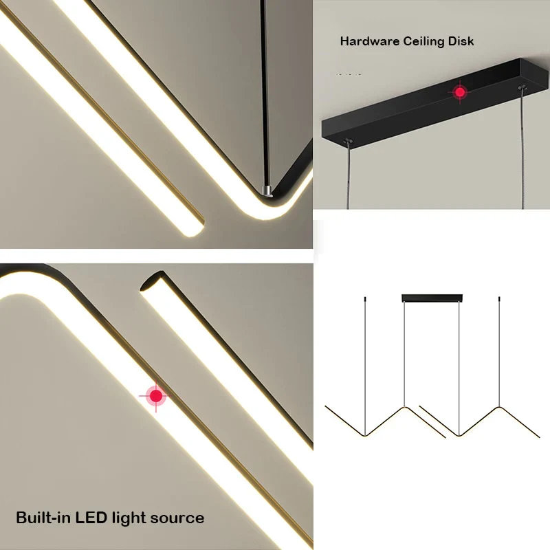 HULIANFU Nordic Pendant Light Art Line Led Haning Lamp Geometric Chandelier Indoor Lights For Restaurant Bar Front Desk Office Decoration - Deanwangkt