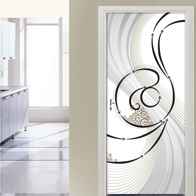 HULIANFU 2026  PVC Self-Adhesive Waterproof Door Sticker Modern 3D Abstract Line Mural Wallpaper Living Room Study Home Decor Art Door Poster - Deanwangkt