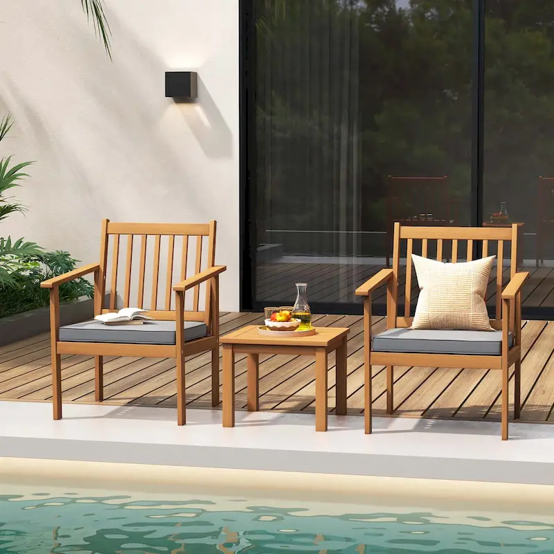 Costway 3 PCS Patio Wood Furniture Set Acacia Wood Chairs & Coffee - See Details