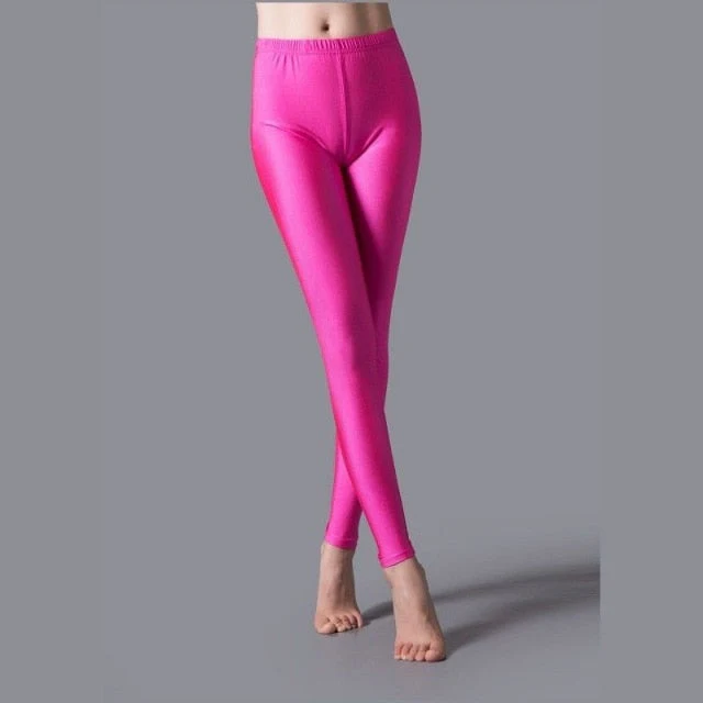 Hot Selling  Women Solid Color Fluorescent Shiny Pant Leggings Large Size Spandex Shinny Elasticity Casual Trousers For Girl - Deanwangkt