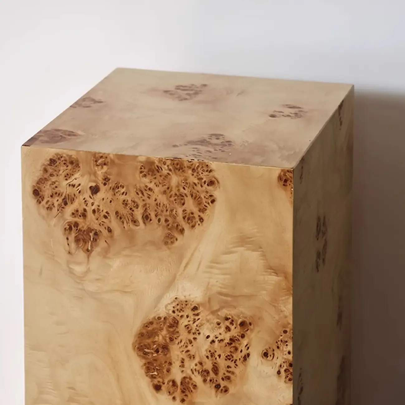 Light Wood Cylinder Sofa Side Table with Block Base