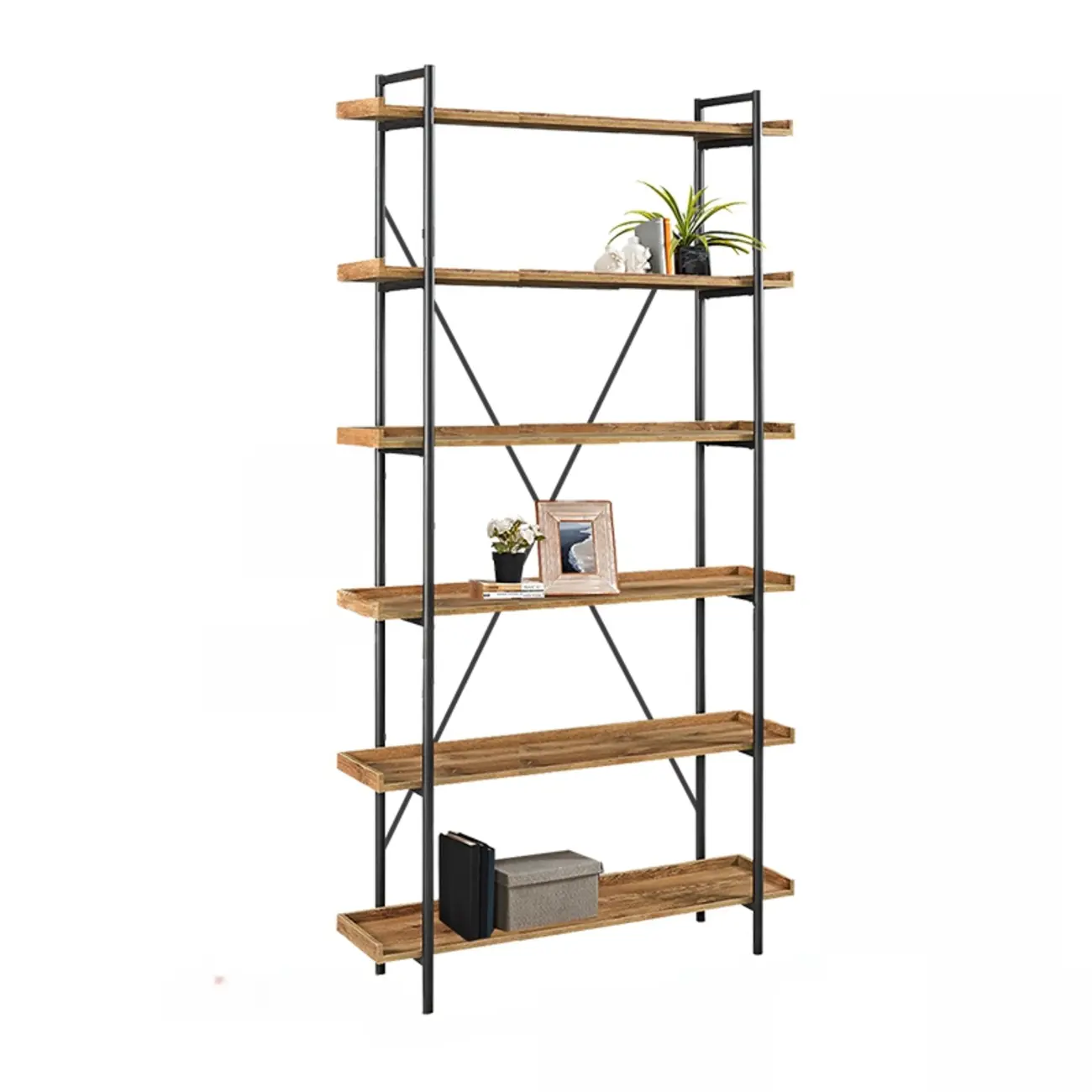 5-Tier Open Back Metal Frame Rectangular Bookcase