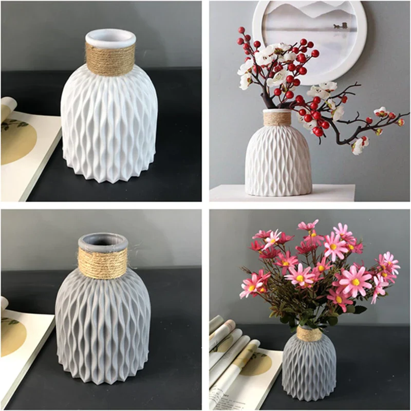 HULIANFU Modern Flower Vase Imitation Ceramic Flower Pot Decoration Home Plastic Vase Flower Arrangement Nordic Style Home Decoration - Deanwangkt