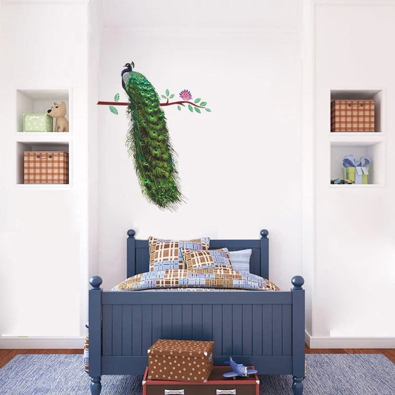 HULIANFU 「Elvesmall」Peacock on the branch Wall Sticker Living room door sofa/TV background home decoration Mural Art Decals stickers wallpaper - Deanwangkt