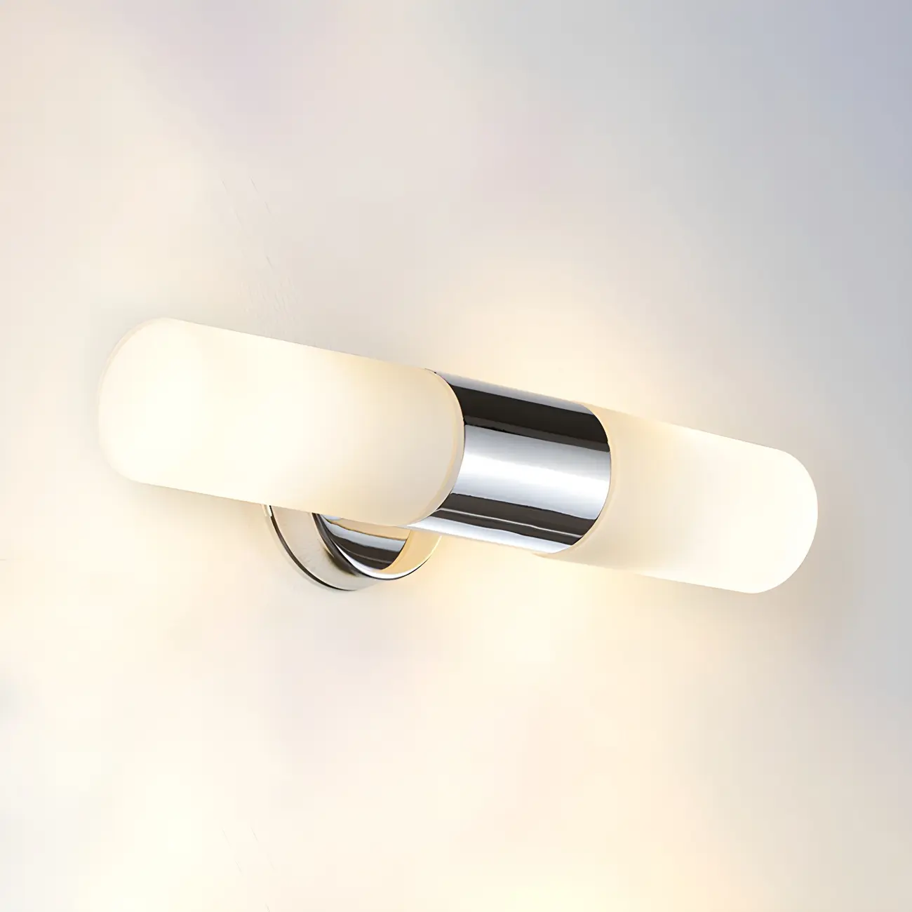 Modern Cylinder Glass Silver Dual Bathroom Vanity Light