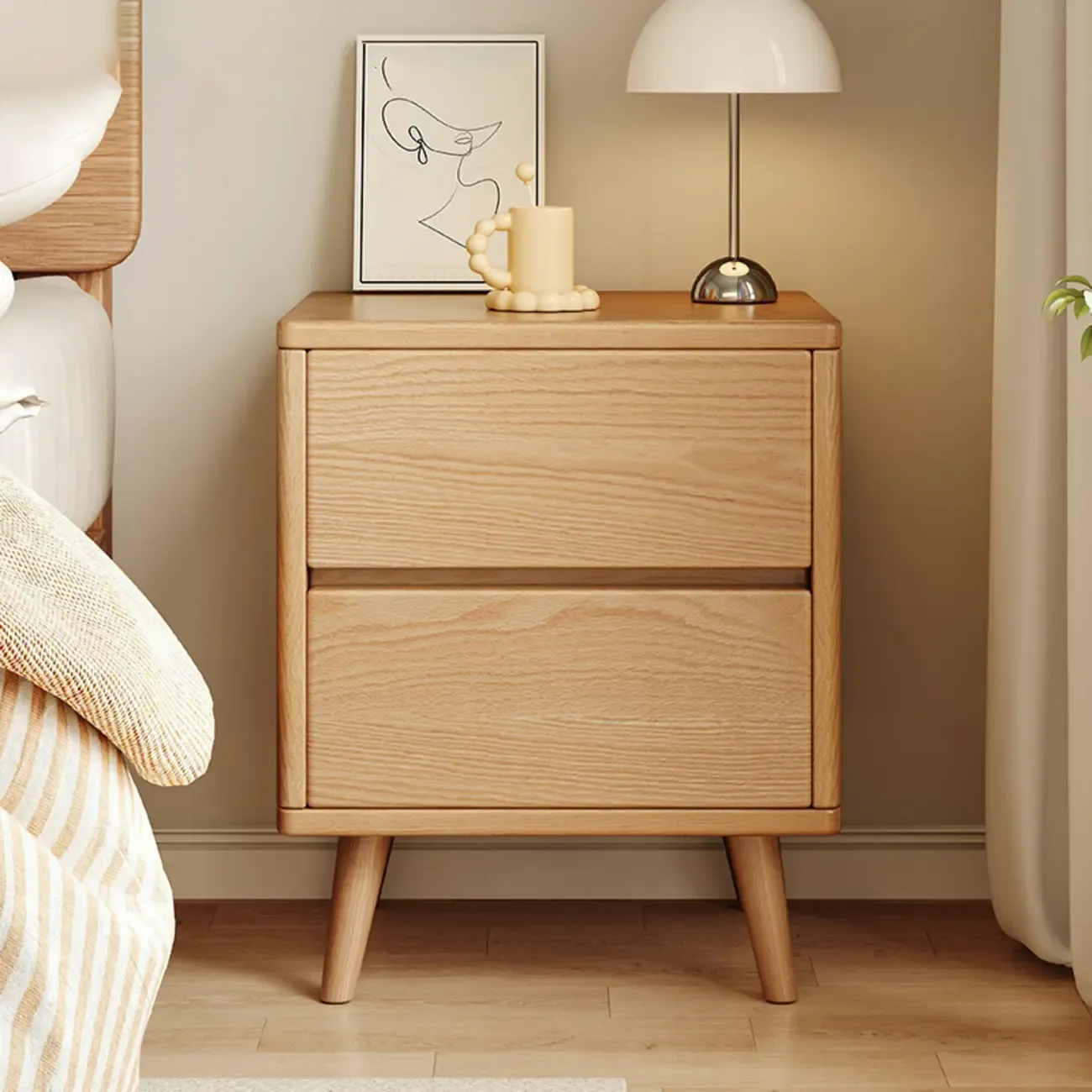 Natural Finish Wood Nightstand with Drawers