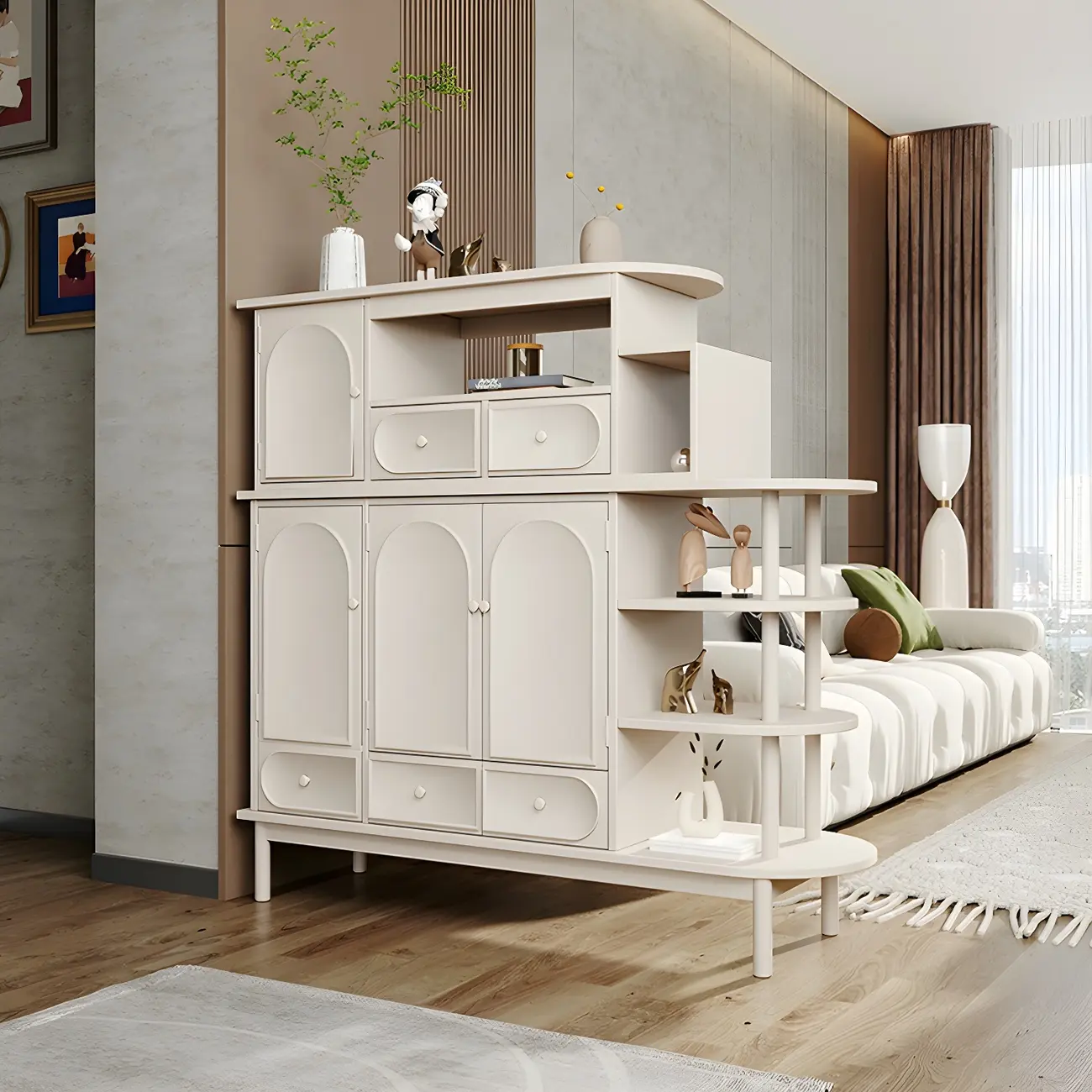 Modern White Wooden Multi-functional Utility Living Room Cabinet