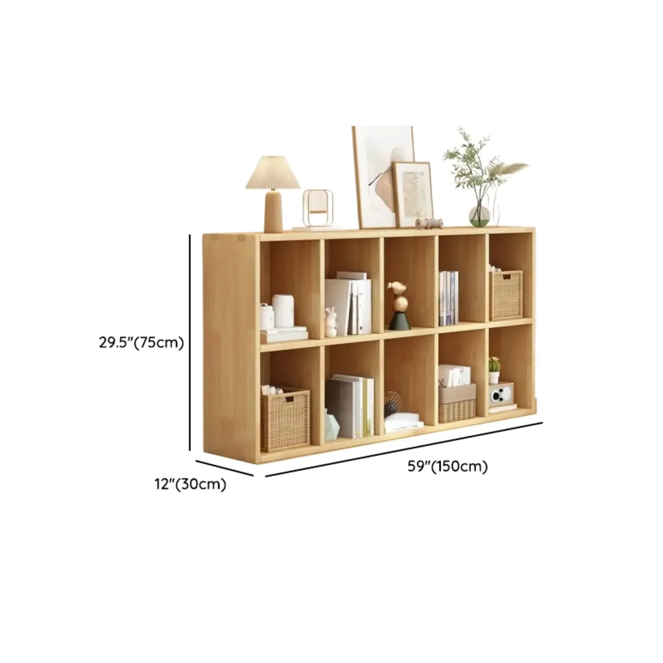 Modern Oak Bookcase Spacious Shelves Multi-Cabinets