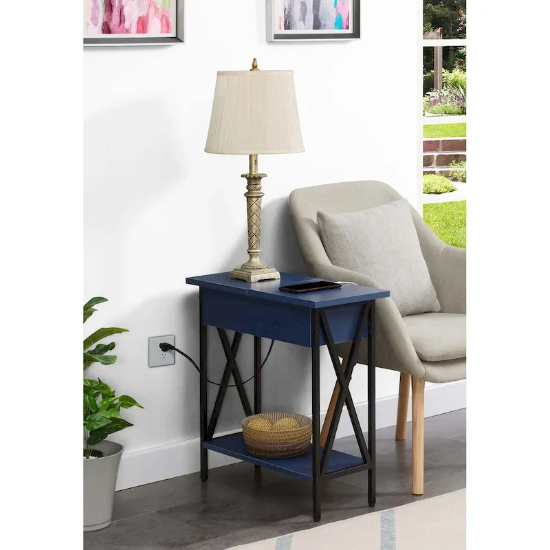 Tucson Flip Top End Table with Charging Station and Shelf
