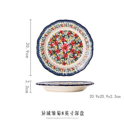 HULIANFU Krusoal Retro Ceramic Handle Salad Bowl Household Oven Breakfast Bake Pan Microwave Bohemia Binaural Soup In-glaze Tableware - Deanwangkt