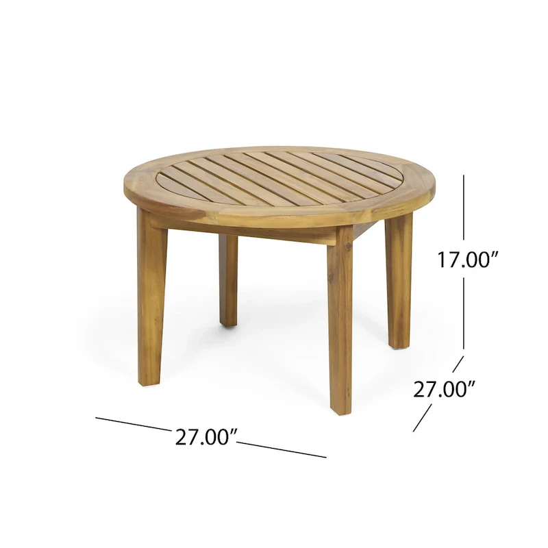 Roomfitters Round Patio Coffee Table, Solid Acacia Wood Slatted Top with Tapered Legs, Natural Wood