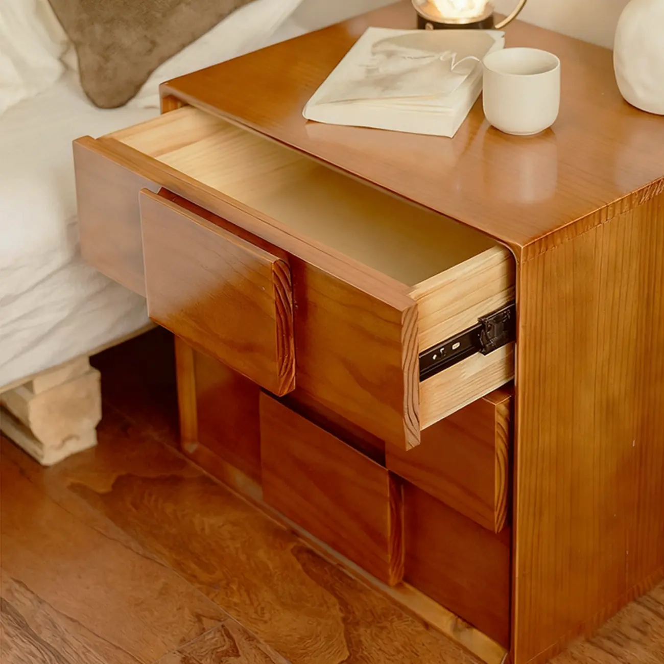 Mid-Century Modern Wood Nightstand with 2 Drawers