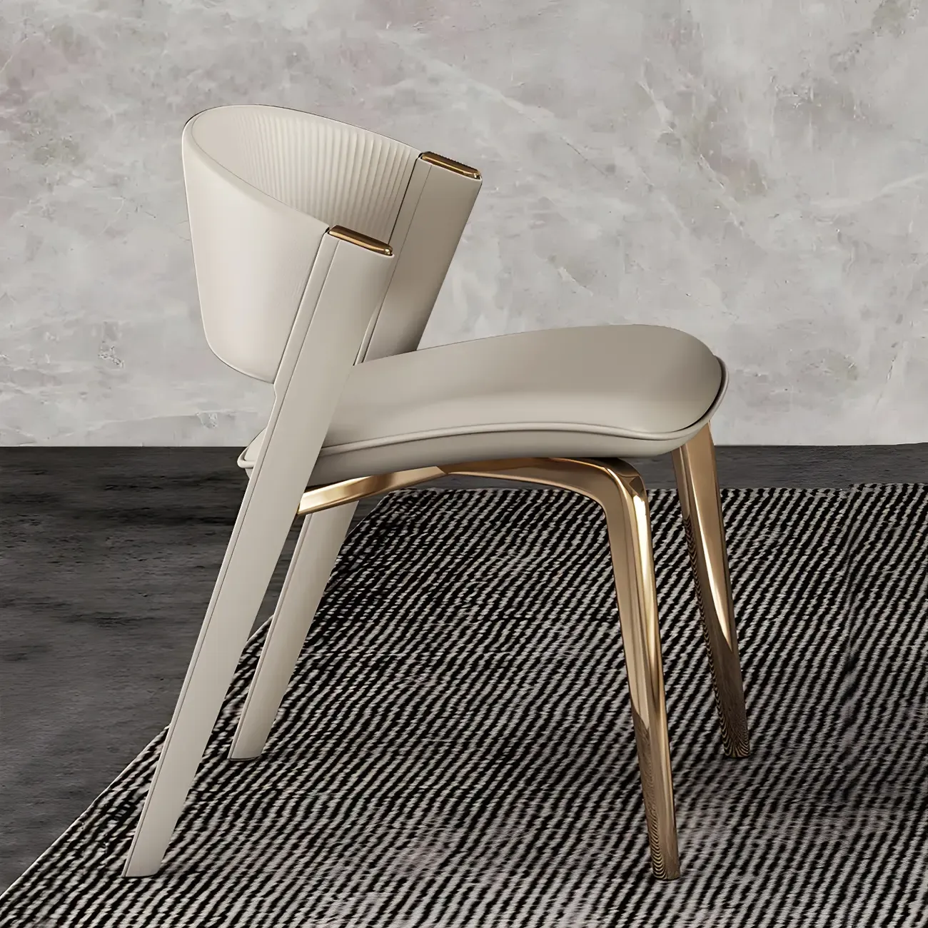 Off-White Faux Leather Brass Legs Dining Chair