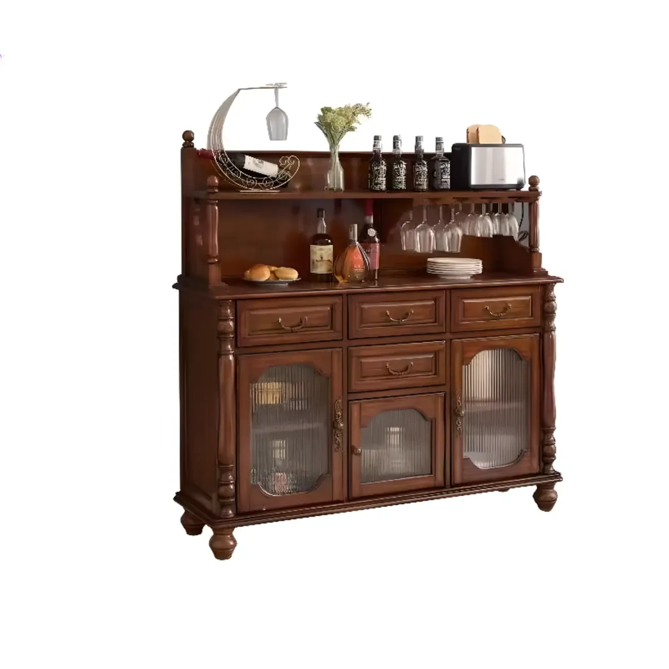 Mid-Century Modern Wood Bar Cabinet with Wine Rack