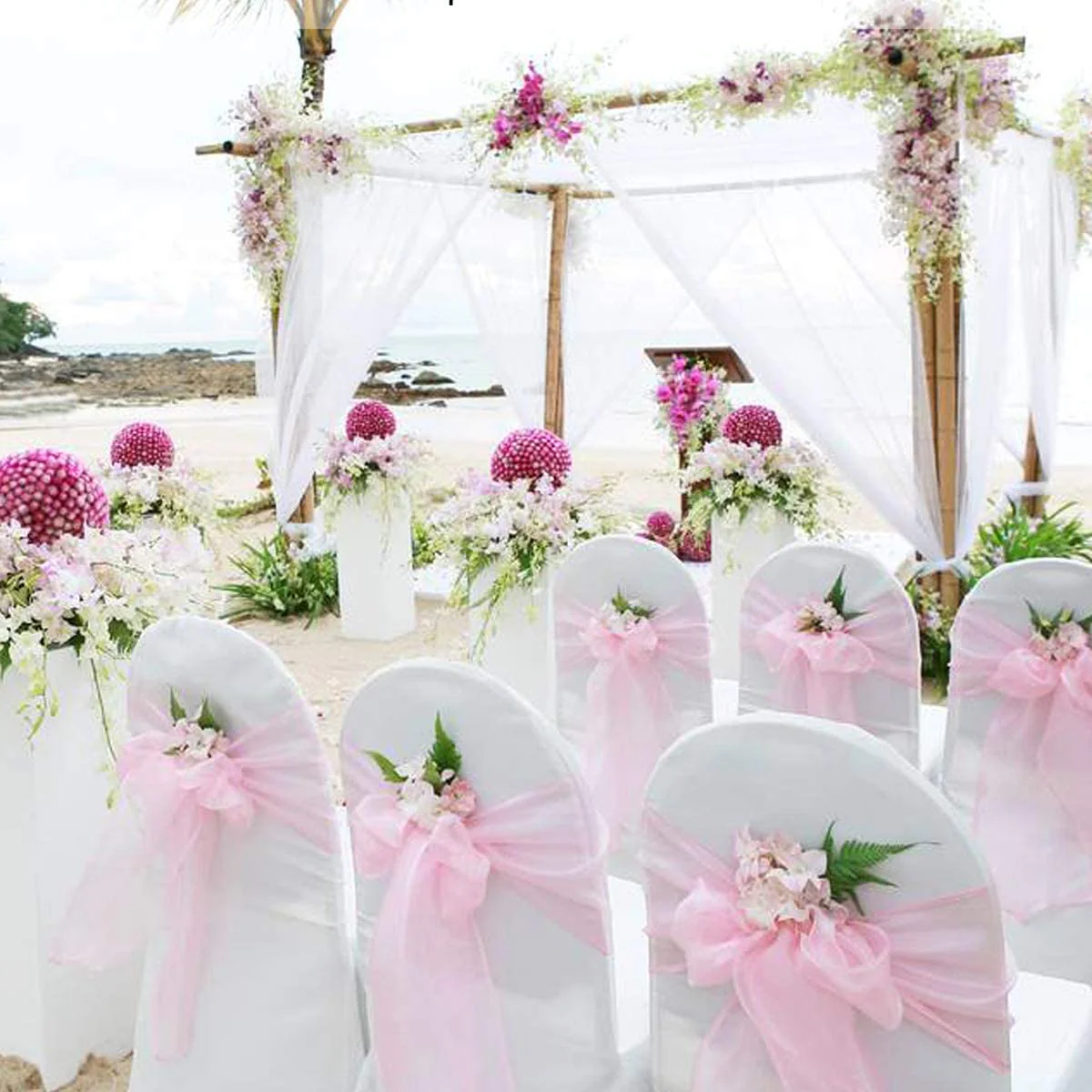 HULIANFU Wedding Decoration Organza Chair Sashes Bow For Party Christmas Halloween hotel Chair Decoration Supplies(Pack of 50pcs  pink) - Deanwangkt