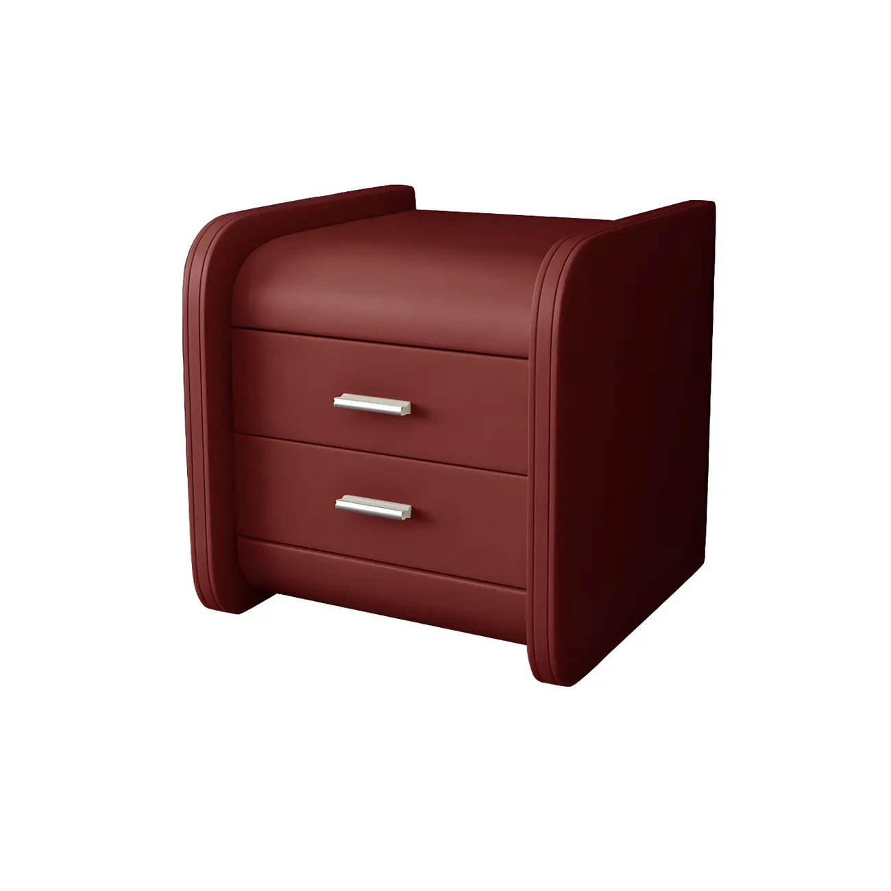 Modern Round Edge Nightstand with 2 Drawers in Beige Leather
