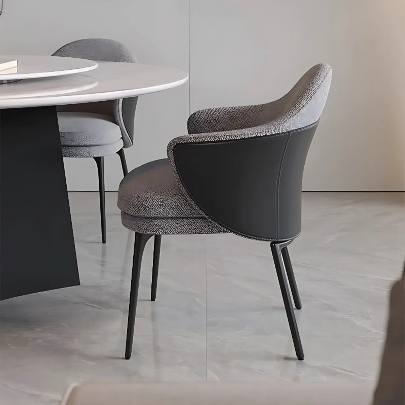 Modern Upholstered Dining Chair with Curved Back and Armrests