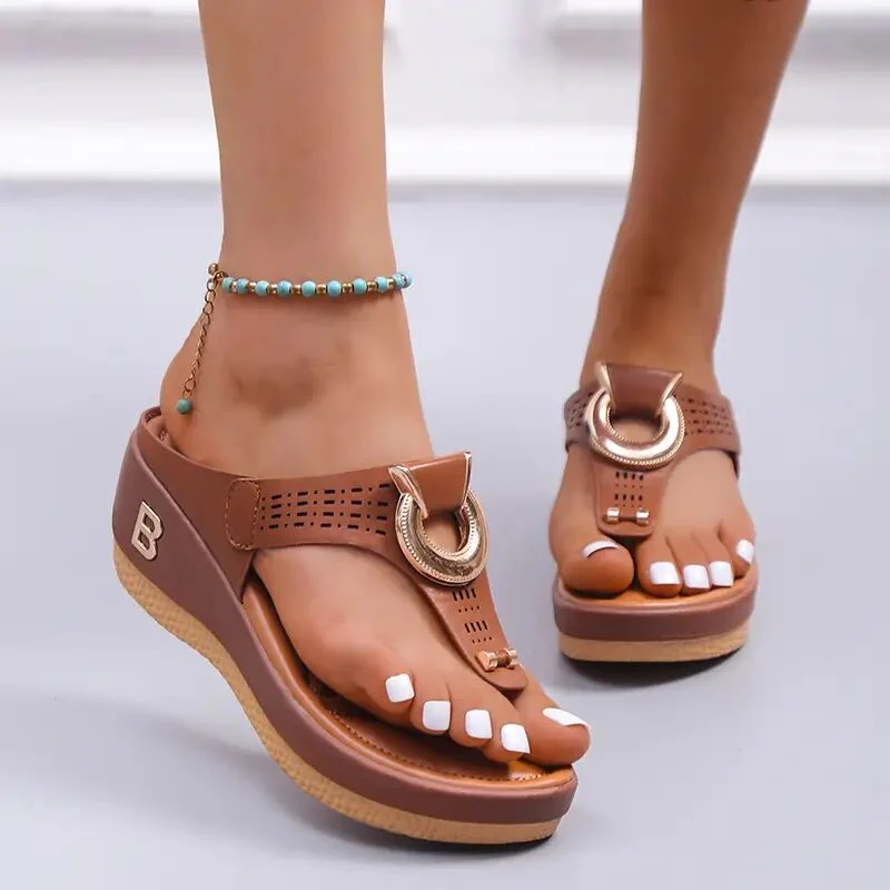 Women New Summer Sandals Open Toe Beach Shoes Flip Flops Wedges Comfortable Slippers Cute Sandals Chaussure Femme Plu Size 35~43 - Deanwangkt