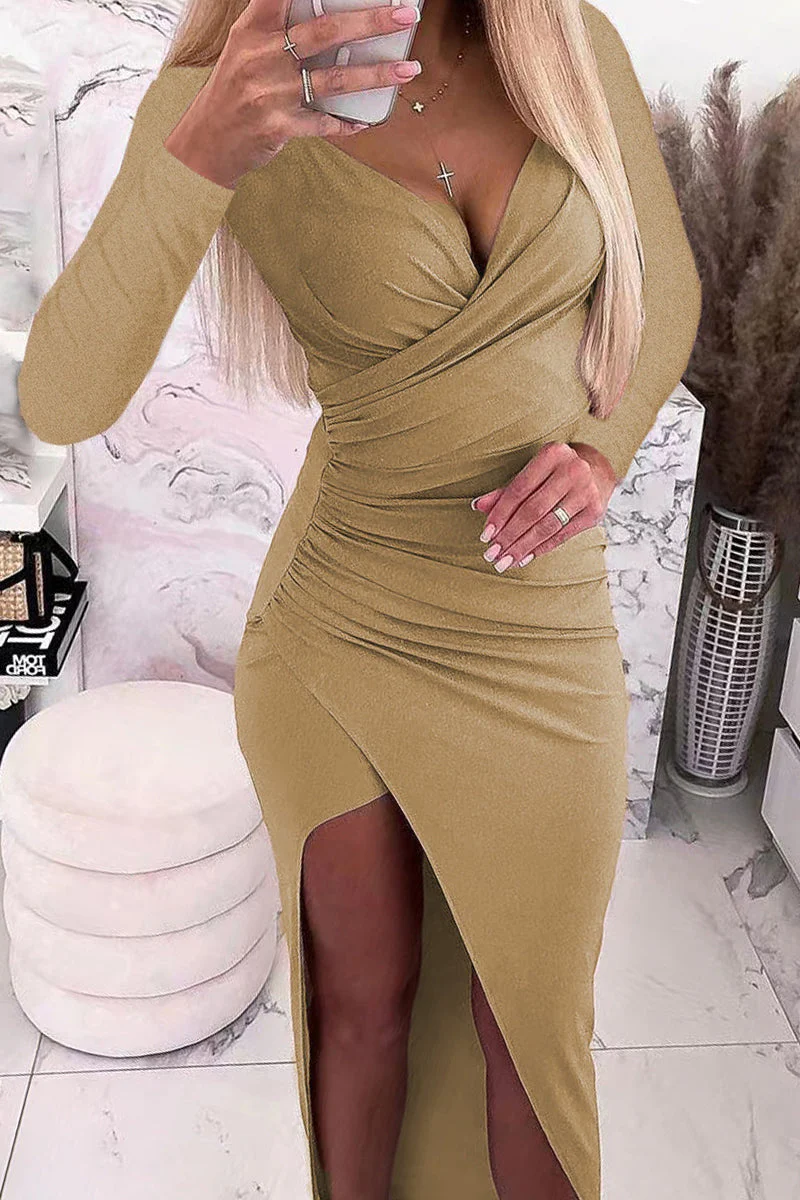hulianfu Sexy Solid Color V Neck One Step Skirt Dresses(5 Colors) - Deanwangkt