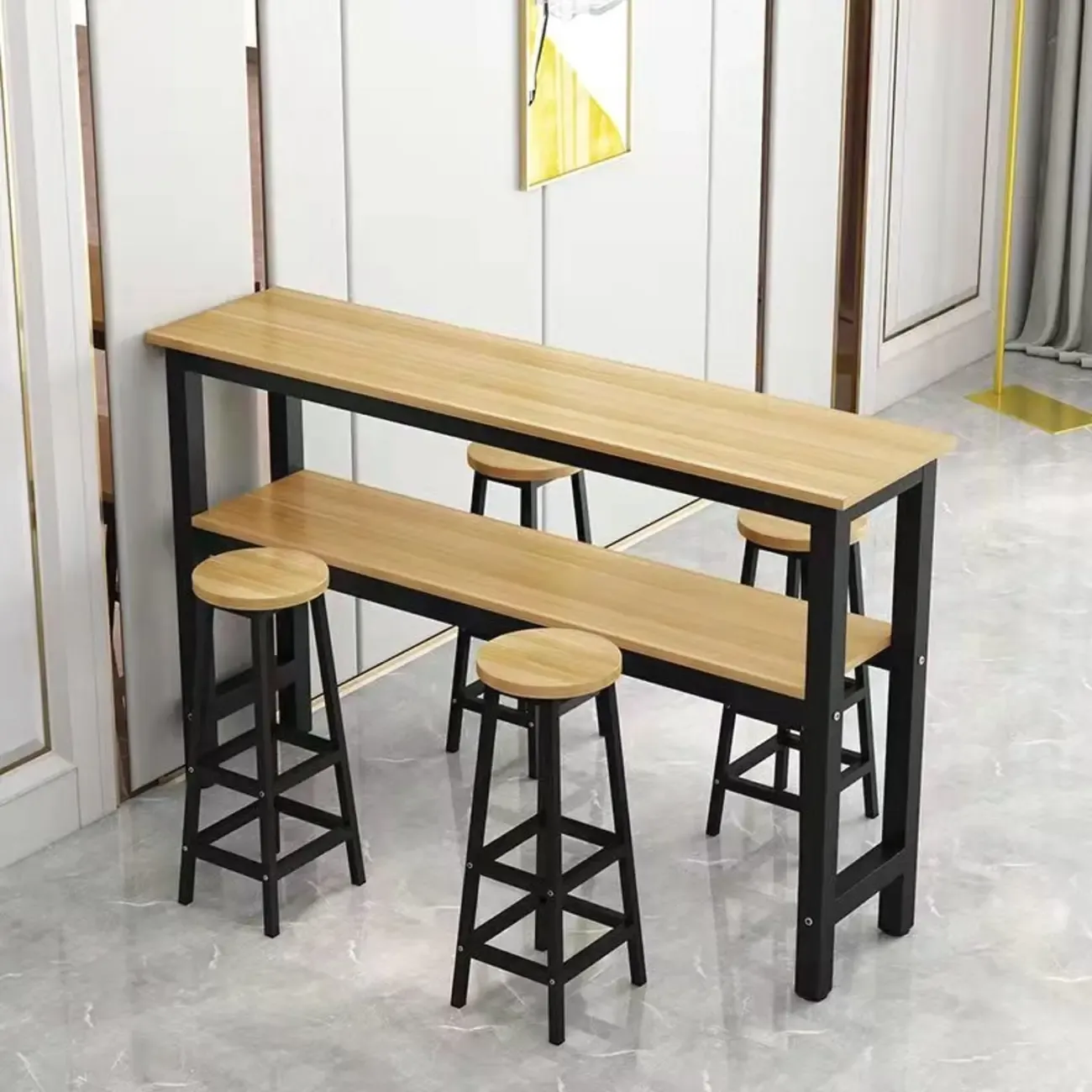 Modern Steel Wood Bar Tables with Shelf