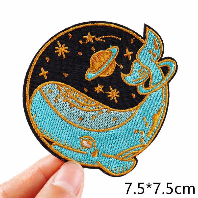 HULIANFU Van Gogh Embroidered Patches on Clothes DIY Cartoon Wave Applique Clothing Thermoadhesive Patches for Clothing DIY - Deanwangkt