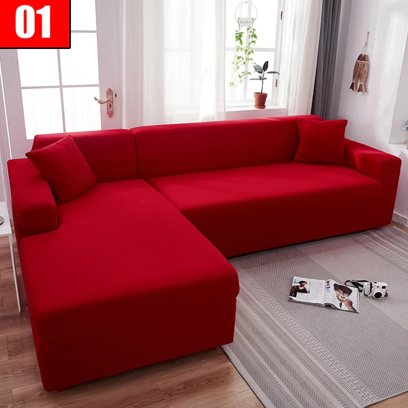 HULIANFU Solid Color Elastic Sofa Cover For Living Room 1/2/3/4 Seater L-Shaped Corner Sofa Cover Slipcover Stretch Couch Armchair Covers - Deanwangkt