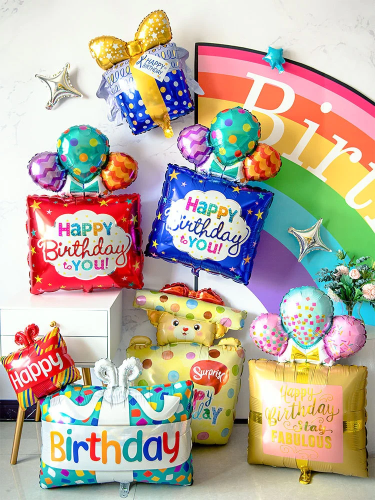 HULIANFU New large cake gift box donut popcorn shape aluminum film balloon wedding celebration birthday party scene decoration - Deanwangkt