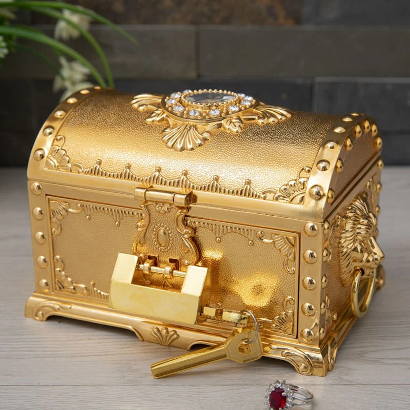 HULIANFU Luxury Golden Double Layers Jewelry Organizer Metal Storage Box Desk Makeup Organizers Box With Drawer Gift For Girl Friend.Z223 - Deanwangkt